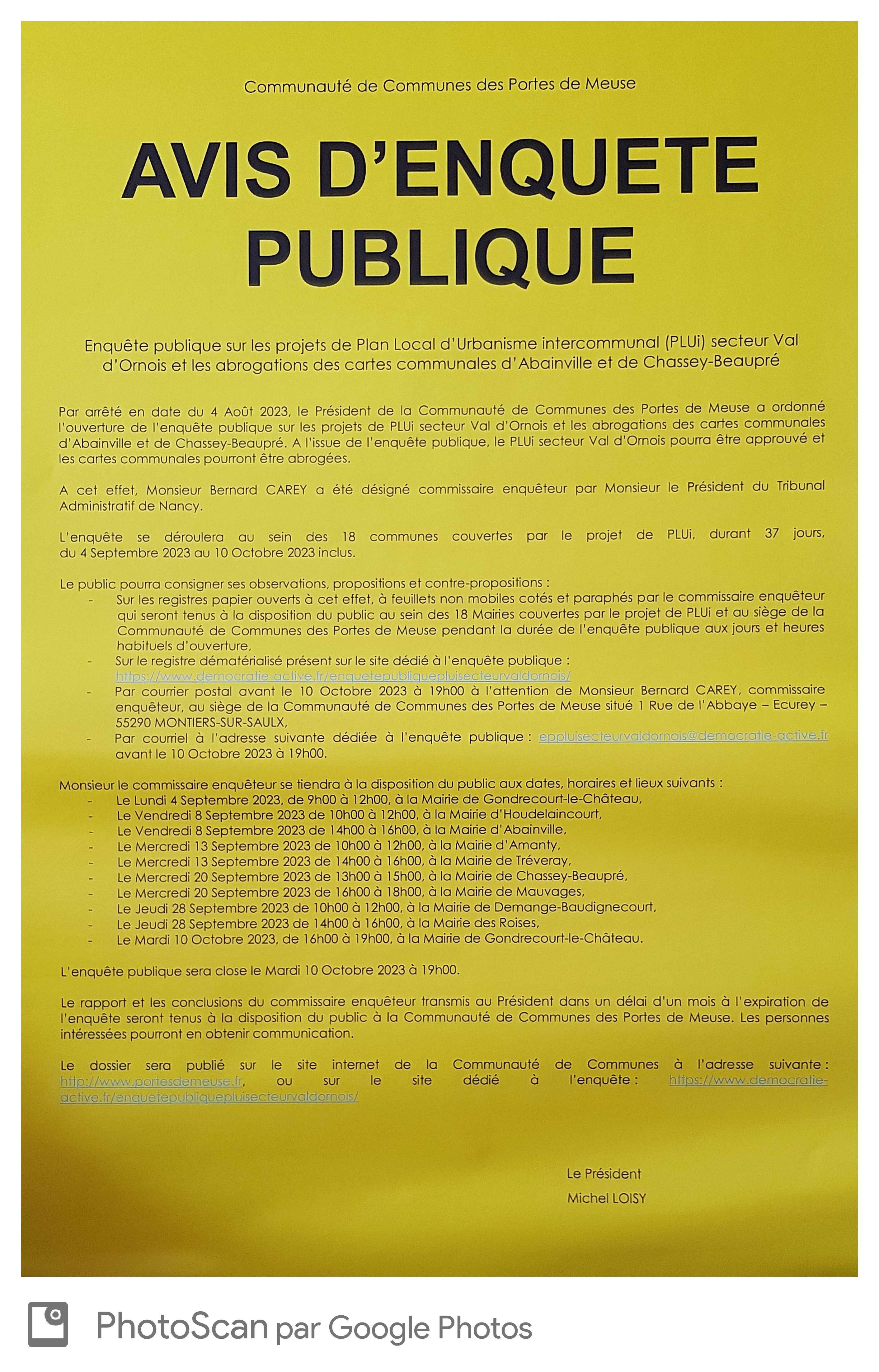 ENQUETE PUBLIQUE - PLUI CCVO Abainville Chassey 21082023
